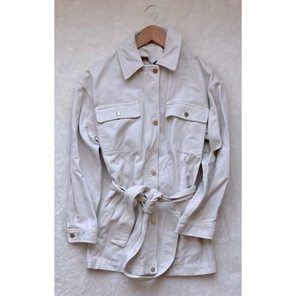 NWOT Zara Denim Jacket with Belt in Ice Color, Size Medium - Picture 12 of 16